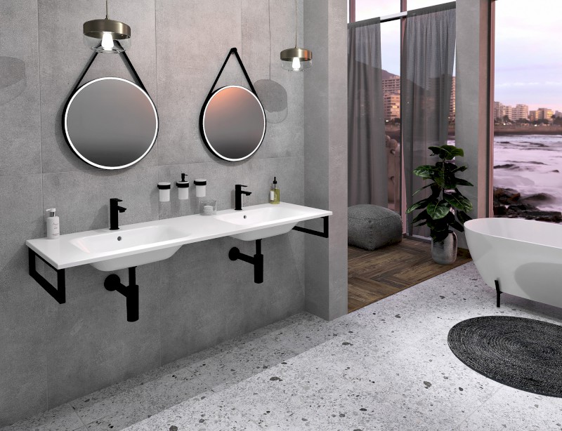 ARECA dvojumyvadlo, litý mramor, 181x51,5cm, bílá AC181