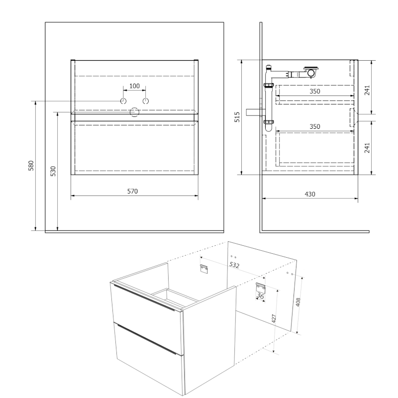 FILENA umyvadlová skříňka 57x51,5x43cm, černá mat strip FID1260BS