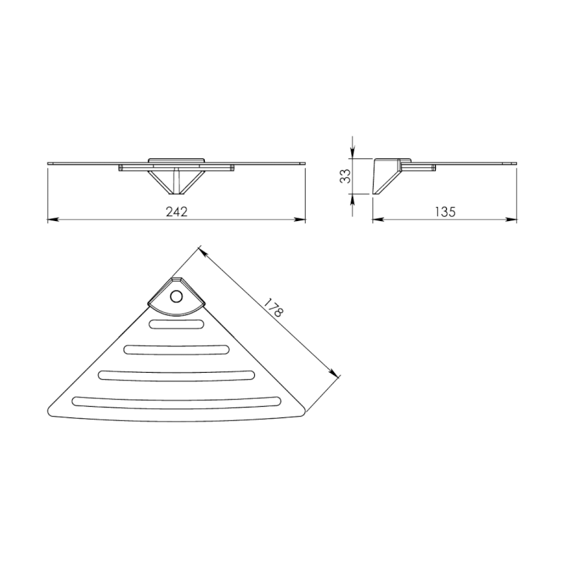 Rohová police do sprchy, 178x178 mm, oblá, ABS/nerez lesk ES80