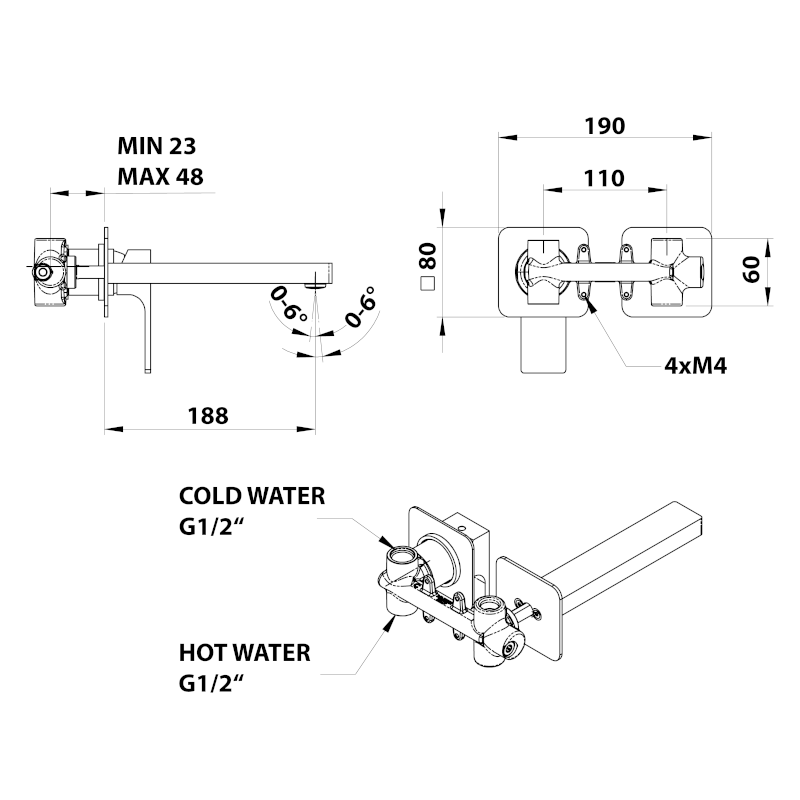 FORATA podomítková umyvadlová baterie, délka hubice 18,5cm, chrom FT018