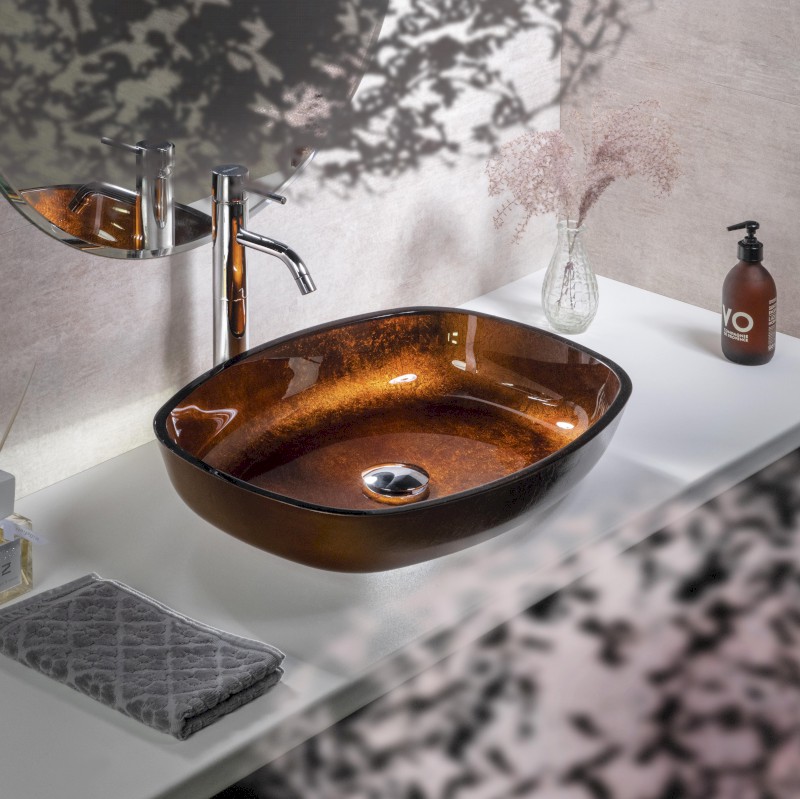 KVAORE skleněné umyvadlo na desku, 54x39,5cm, měď TY223