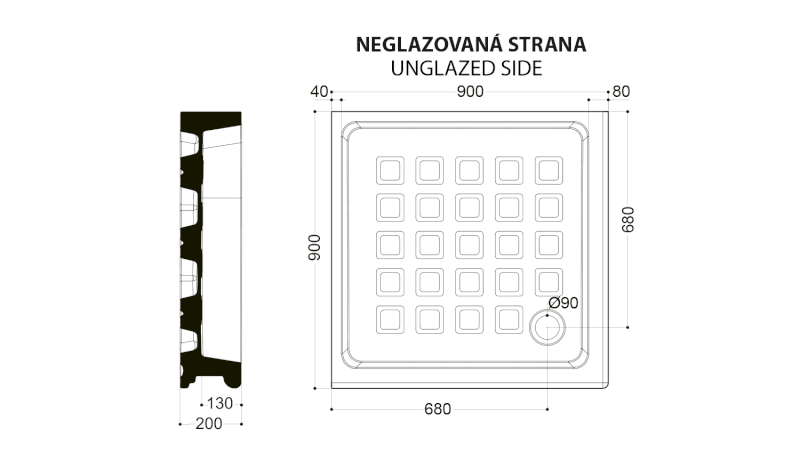RETRO keramická sprchová vanička, čtverec 90x90x20cm, bílá 133801