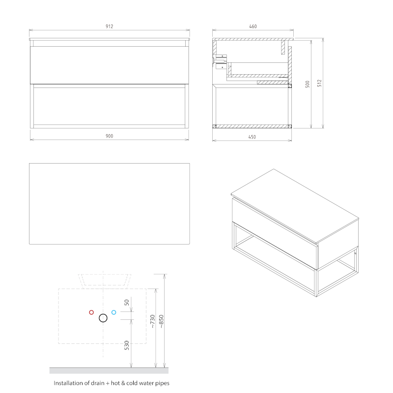 SKARA umyvadlová skříňka 90x50x45cm, černá mat/dub alabama CG006-2222