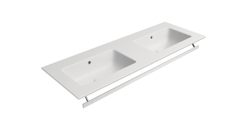 PURA keramické dvojumyvadlo Slim 122x46cm, bez otvoru, bílá mat 8888009