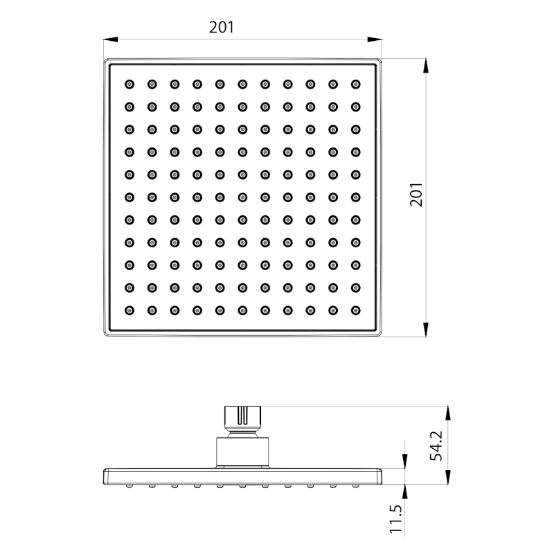 Hlavová sprcha, 200x200mm, ABS/černá mat SC164B
