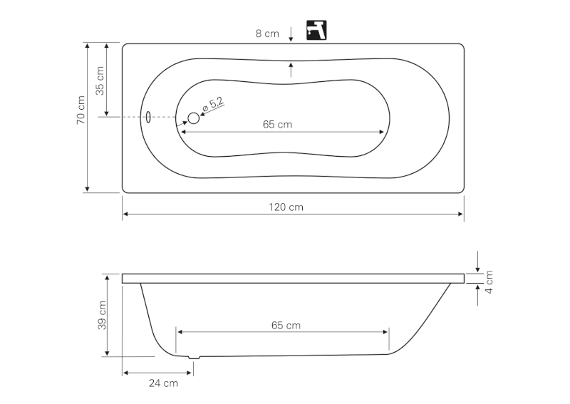 JIZERA vana 120x70x39cm, bílá G1270