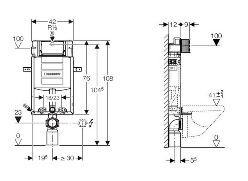 GEBERIT KOMBIFIX ECO podomítková nádržka pro zazdění Sigma 12cm, v. 108cm 110.302.00.5