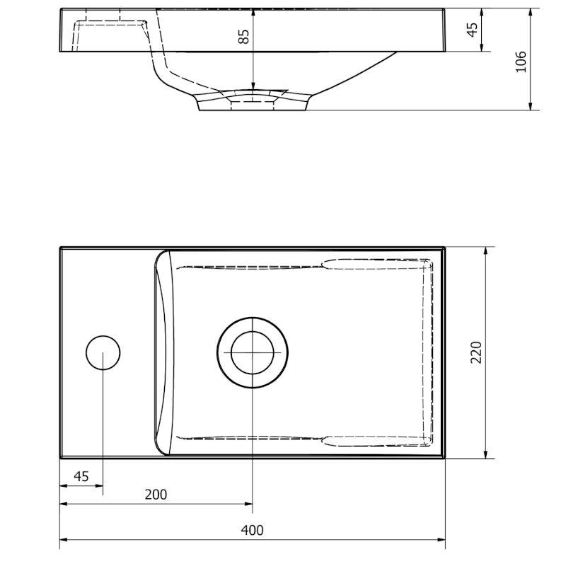 AGOS umývátko, litý mramor, 40x22cm, levé/pravé, bílá AS400