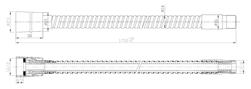 Sprchová hadice pro výsuvné sprchy, F1/2