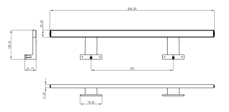 SERAPA LED svítidlo, 9W, 230V, 600x40x100mm, IP44, hliník, chrom SA148