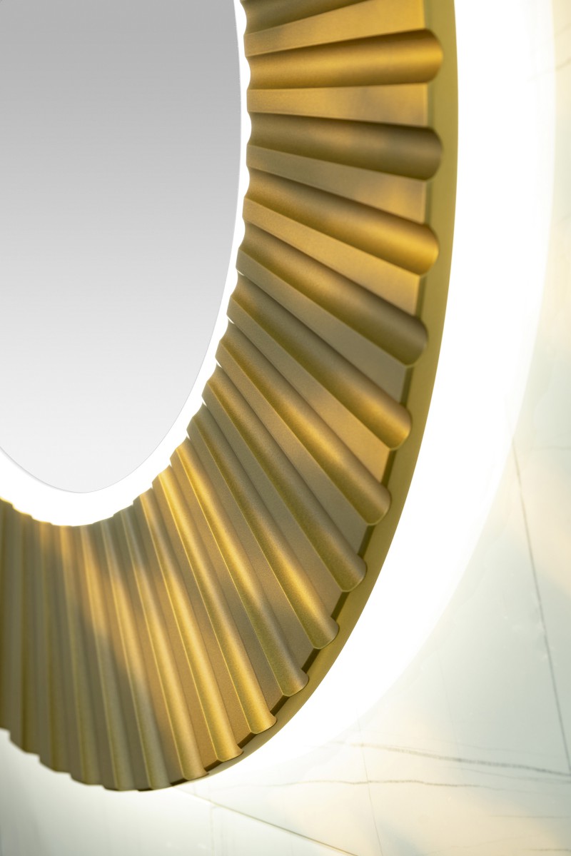 PRIDE STRIP kulaté zrcadlo s LED osvětlením v rámu ø 90cm, zlato PD950
