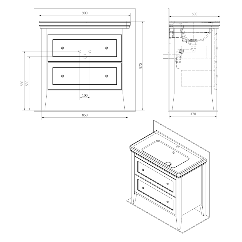 CROSS umyvadlová skříňka 85x81x47cm, 2x zásuvka, buk CR391