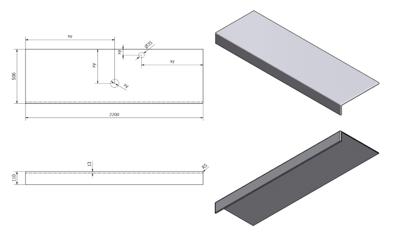 TAILOR rockstone deska 220x50 cm, provedení límce F TR220F