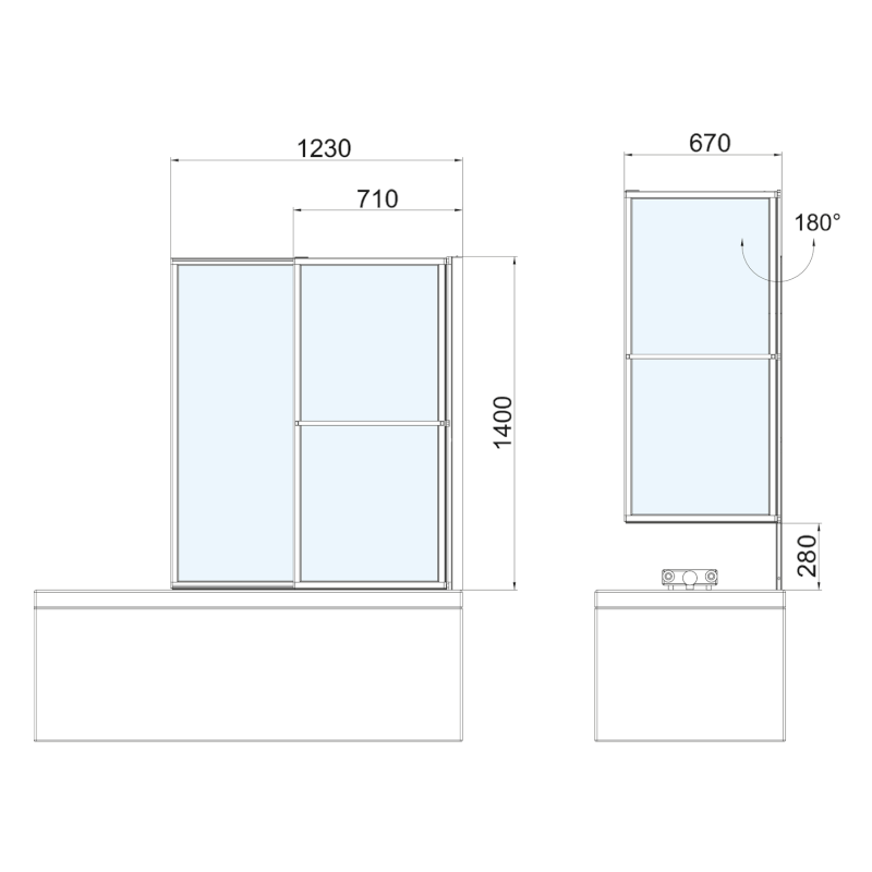 OLBIA vanová zástěna s pneumatickým zdvihem, š. 1230mm, černá mat, čiré sklo 30317B