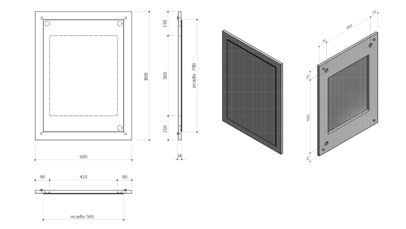 NIROX zrcadlo v rámu 60x80cm, antracit matný NX608-3434