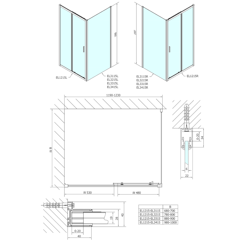 EASY sprchové dveře 1200mm, čiré sklo EL1215