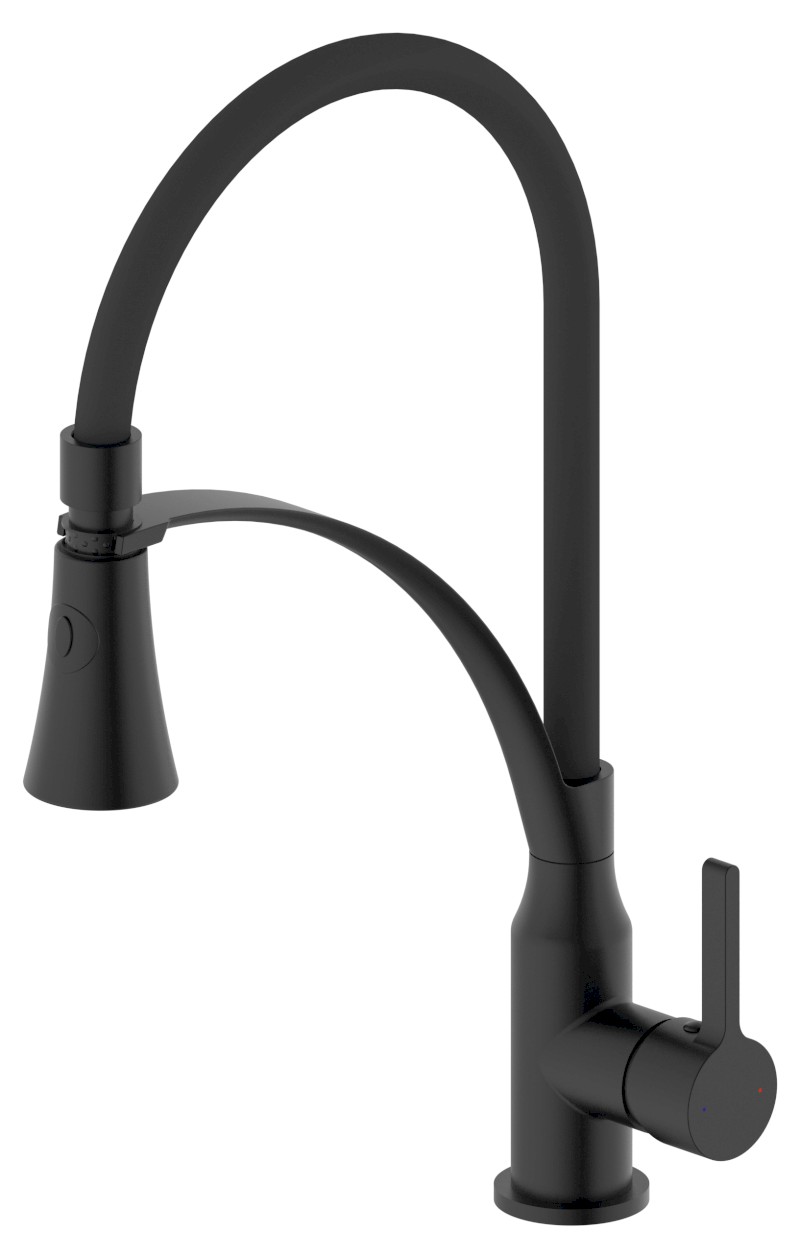 HEBE stojánková dřezová baterie se sprškou, černá mat HT430B