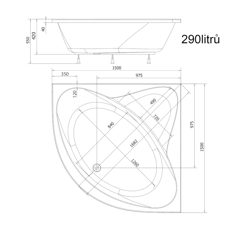 DYJE rohová vana 150x150x42cm, bílá A1550