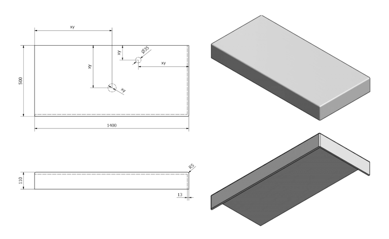 TAILOR rockstone deska 140x50 cm, provedení límce R TR140R