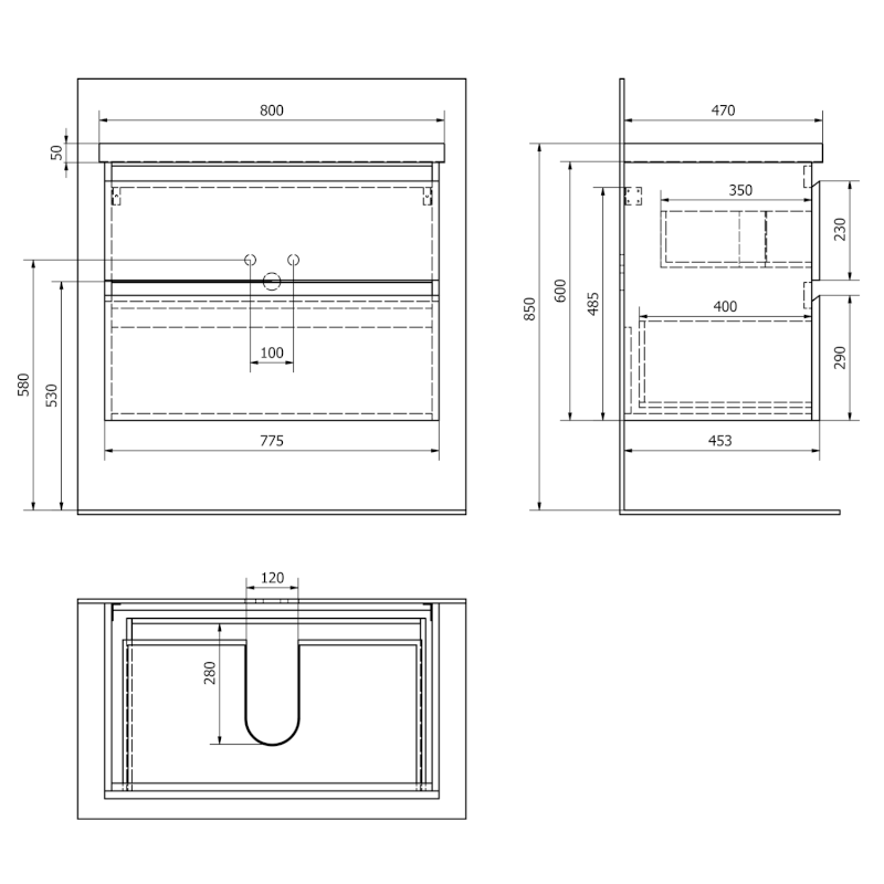 ALTAIR umyvadlová skříňka 77,5x60x45cm, bílá AI280