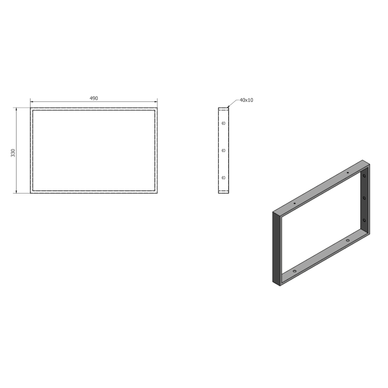 Podpěrná konzole 490x330x40mm, lakovaná ocel, černá mat, 1 ks 30370