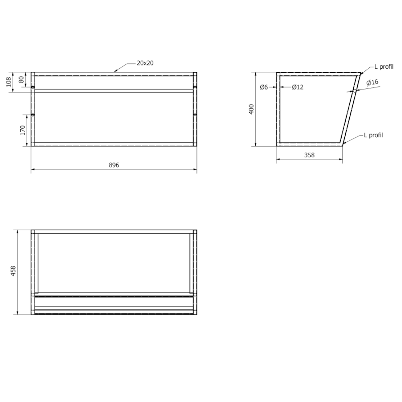 SKA konzole s policí 900x400x460mm, černá mat SKA103