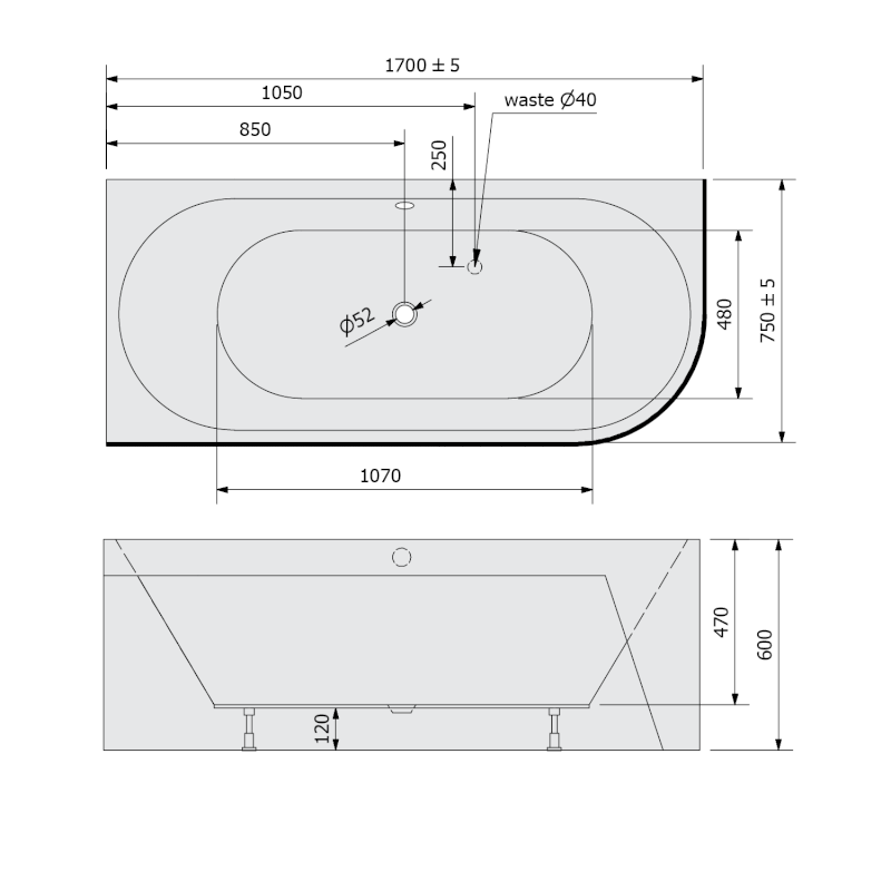 VIVA L MONOLITH asymetrická vana 170x75x60cm, bílá/verde 70119M.44