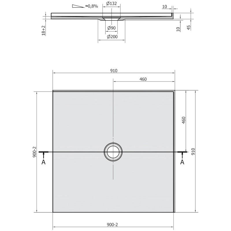 MIRAI sprchová vanička z litého mramoru, čtverec 90x90x1,8cm, bílá 73165