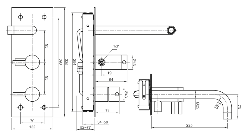 MINIMAL podomítková vanová baterie, nerez mat MI110