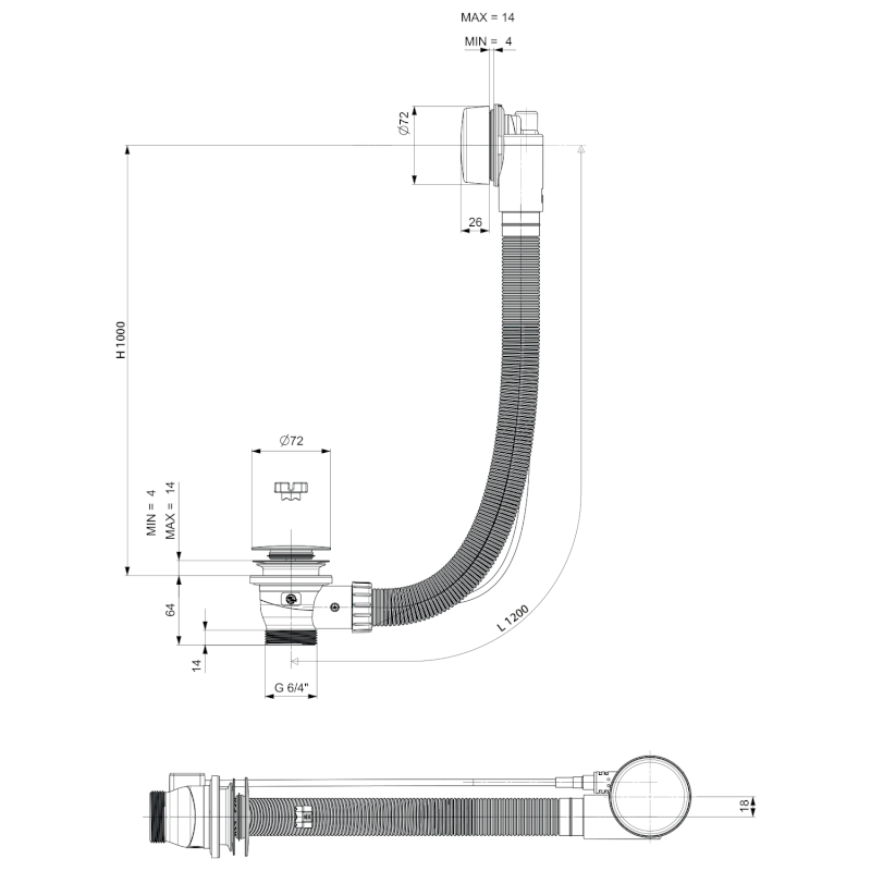 Vanová souprava, bovden, délka 1200mm, zátka 72mm, černá mat 71856.21