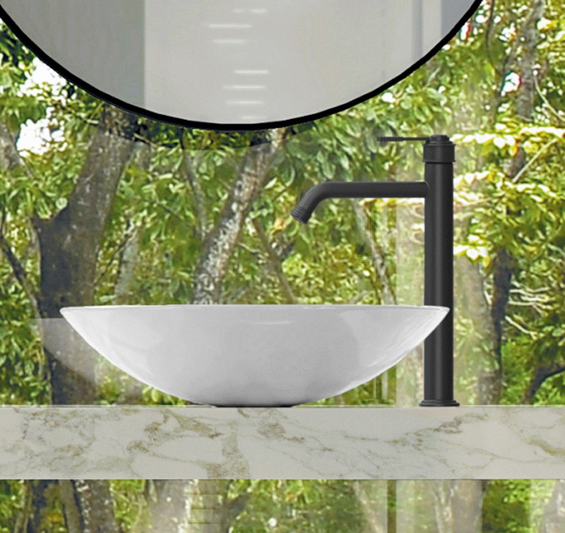 VERSI stojánková umyvadlová baterie vysoká, prodloužená hubice, černá mat RV007/15