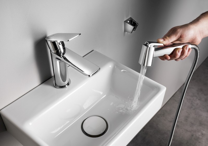 Stojánková umyvadlová baterie s bidetovou sprchou, chrom SK401