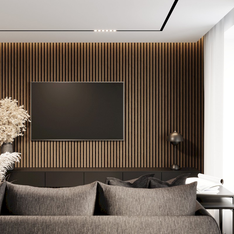 DELUXE akustický panel 2400x520x18mm, ořech/černá 54-240-11-84-12