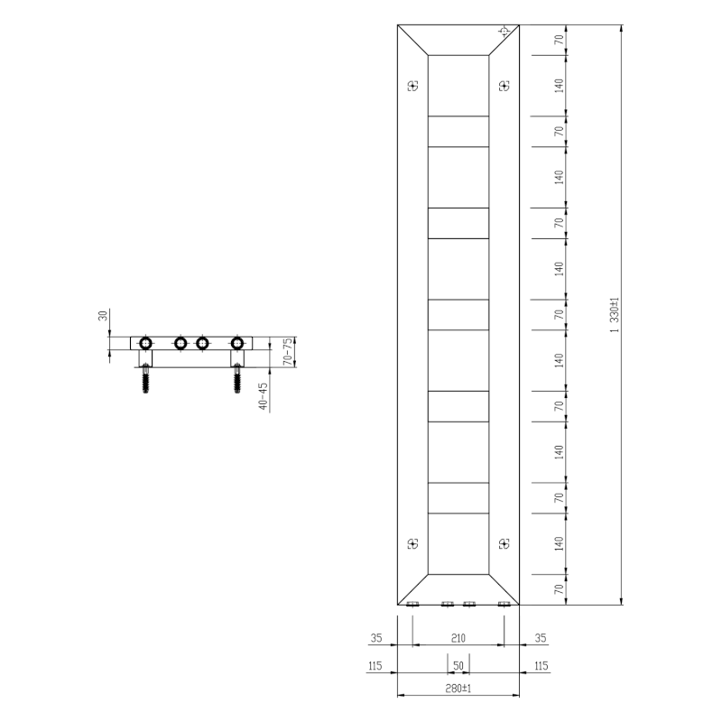 BLOCK otopné těleso 280x1330 mm, černá mat IR181
