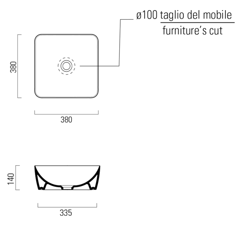 SAND/NUBES keramické umyvadlo na desku 38x38cm, creta mat 903808