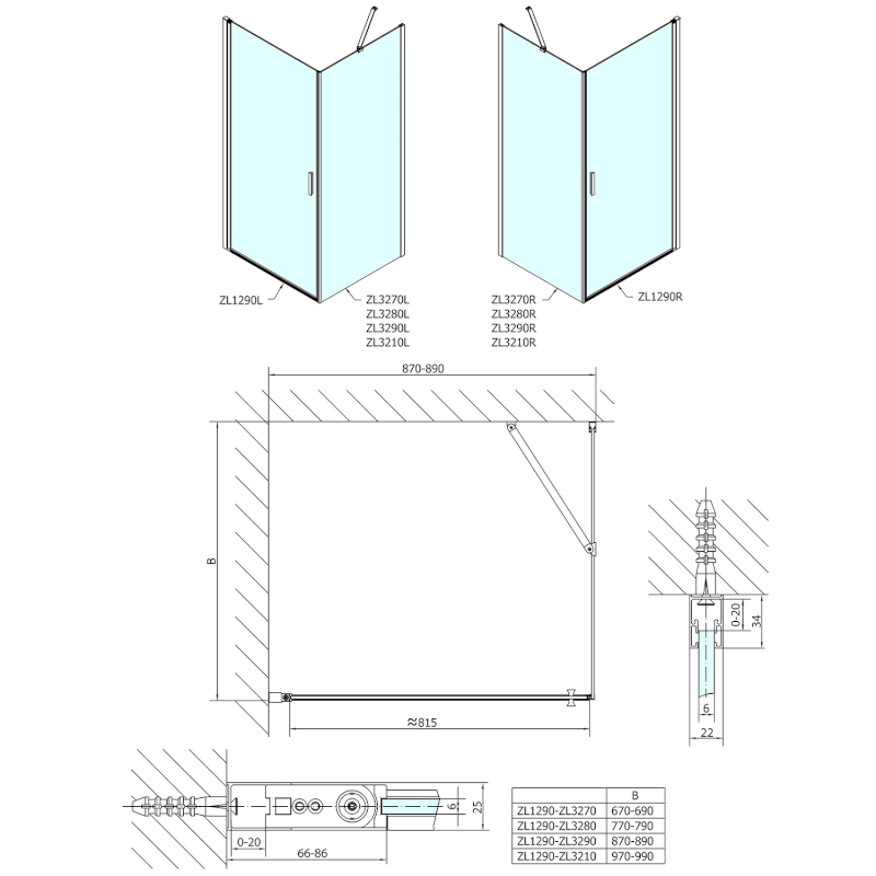 ZOOM sprchové dveře 900mm, čiré sklo ZL1290