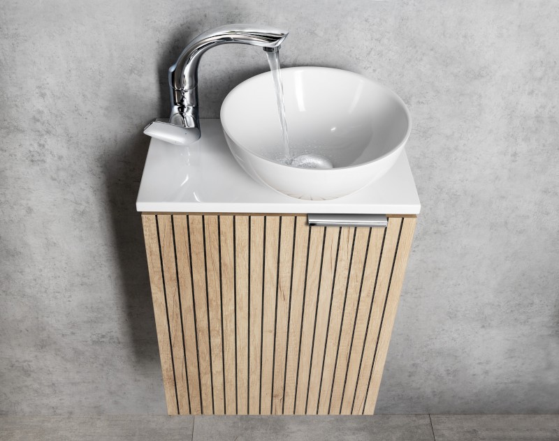 MINOR deska pod umývátko 40x22,5cm, baterie vpravo, litý mramor, bílá MR405