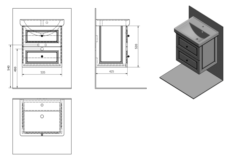 VIOLETA umyvadlová skříňka 53,5x52x42,5cm, bílá pololesk VI060-3131