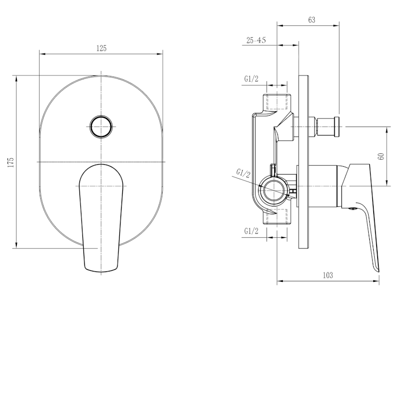 LOTTA podomítková sprchová baterie, 2 výstupy, chrom LT742