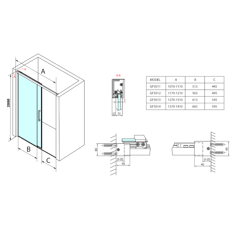 FONDURA sprchové dveře 1100mm, čiré sklo GF5011