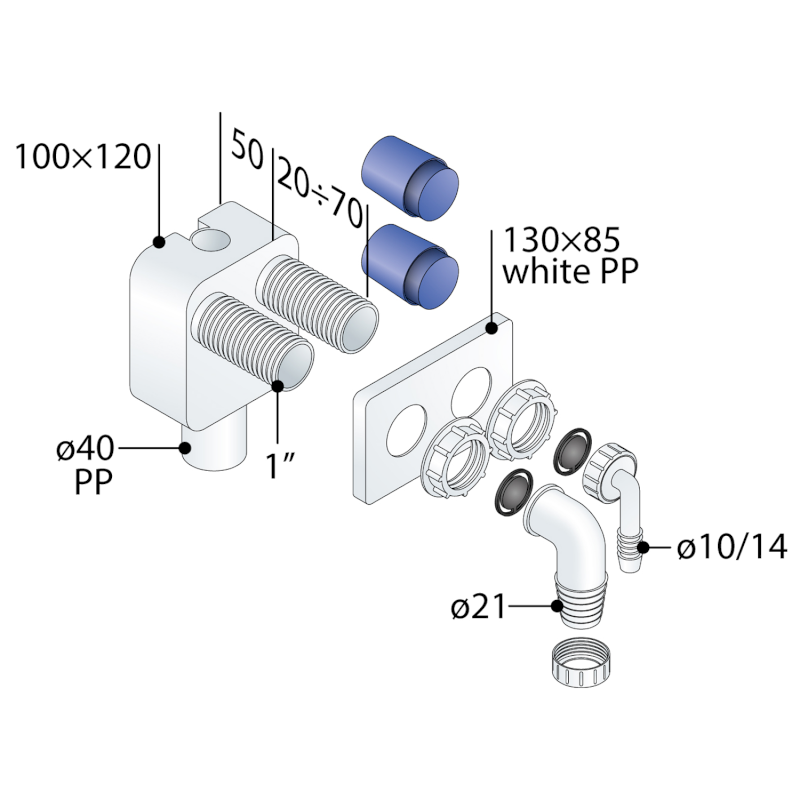 DEXA 2 podomítkový sifon pro pračku a sušičku, DN40 mm, bílá 168.348.0