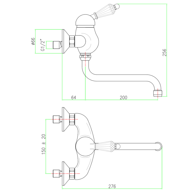 KIRKÉ CRYSTAL nástěnná baterie, páčka krystal, bronz KI15KB