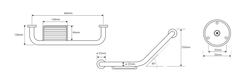 Madlo zahnuté s drátěnou mýdlenkou, 400x250x120mm, nerez lesk XH520