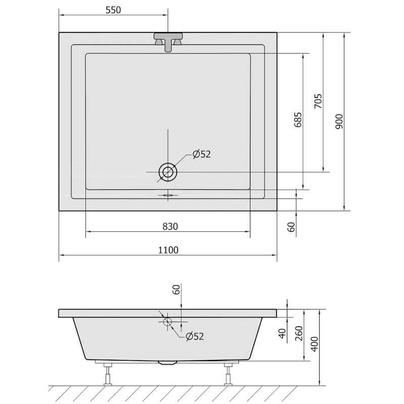 DEEP hluboká sprchová vanička, obdélník 110x90x26cm, bílá 72363