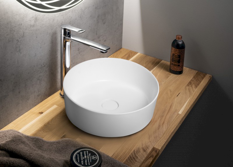 THIN umyvadlo na desku, Rockstone, Ø 38 cm, bílá mat WN548