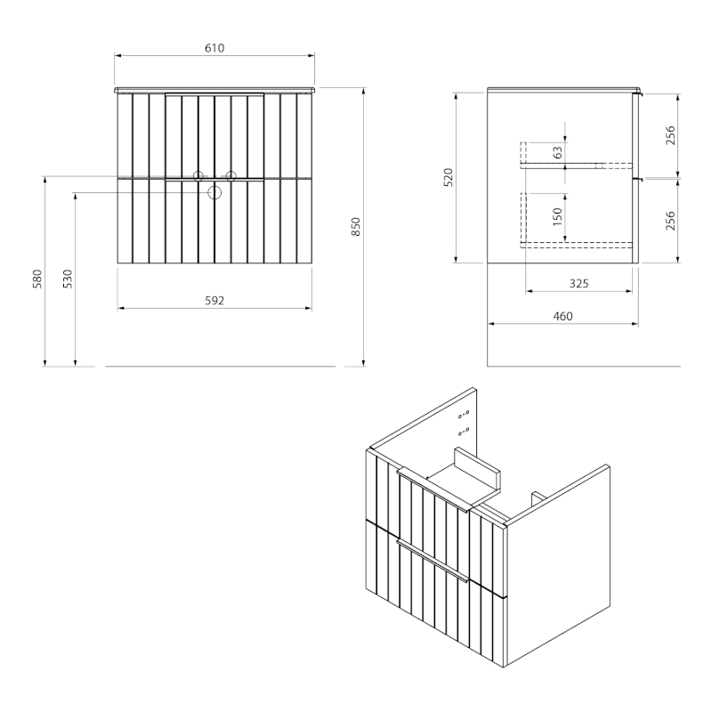 CIRASA STRIP umyvadlová skříňka 59,2x52x46cm, carina CR611-4141S