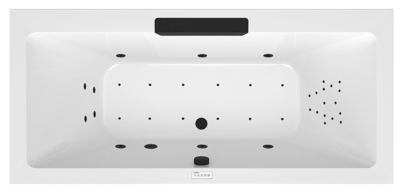 CASCATA hydromasážní vana, 185x85x45cm, kaskáda černá, Highline Hydro-Air, černá 73836.102.6030