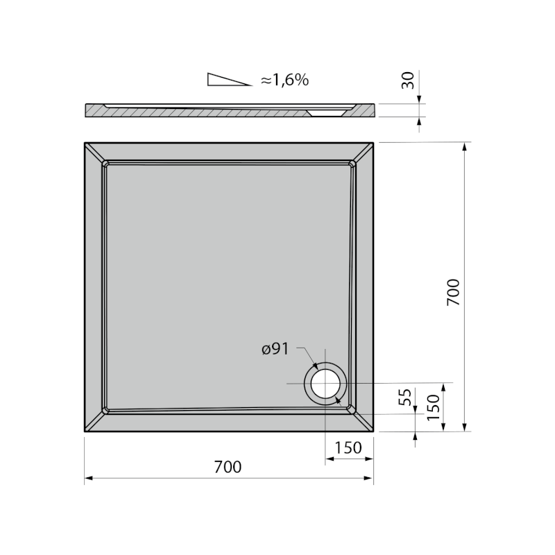 AURA sprchová vanička z litého mramoru, čtverec 70x70cm, bílá 41651