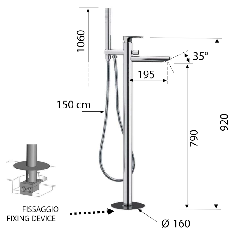 SPY vanová baterie s připojením do podlahy, bílá mat PY21/14