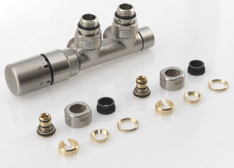 TWIN připojovací sada ventilů termostatická pro středové připojení, levá, nerez mat CP3525S